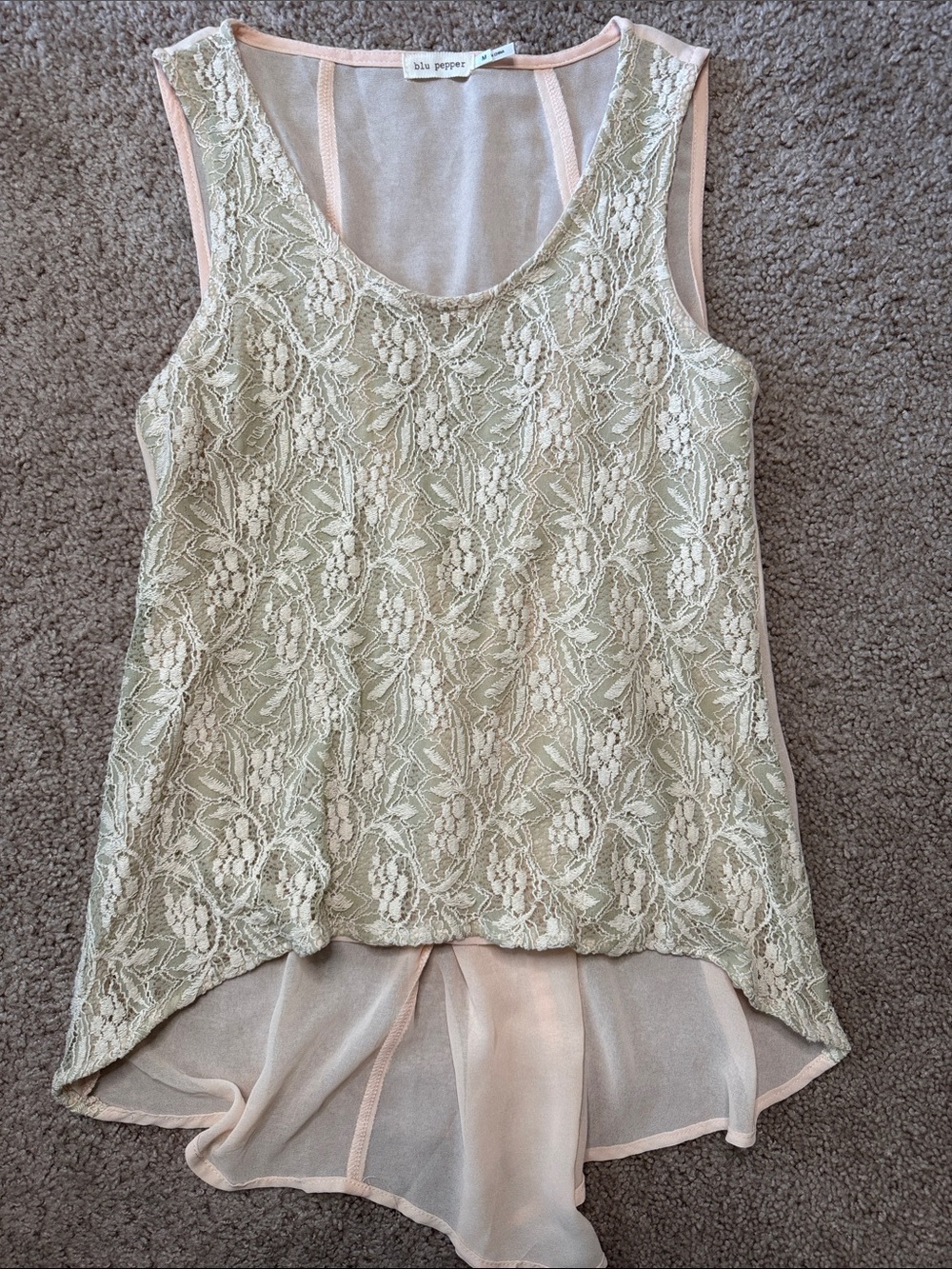 Blu Pepper Cream Lace Overlay Tank with Blush Underlayer